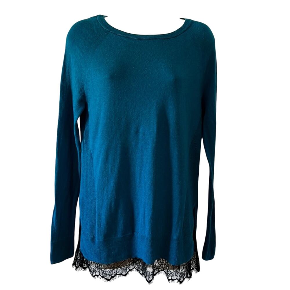 Mossimo Teal Blue Tunic Sweater with Lace Trim Woman Size Medium Lightweight